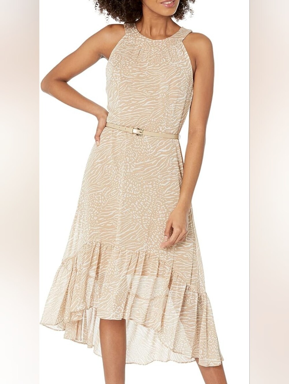 Tommy Hilfiger Beige & White Printed Sleeveless Dress